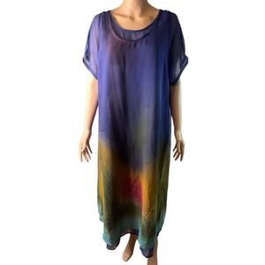 Kloz Lyne Scoop Neck Short Sleeve Layered Midi Dress Blue Size 1X Pullover